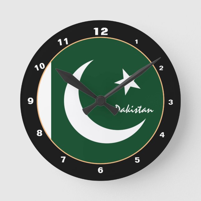 Patriotische pakistanische Flagge, Pakistan Zuhaus Runde Wanduhr (Vorderseite)