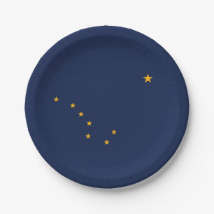 Patriotische Papiertafel mit der Fahne von Alaska. Pappteller
