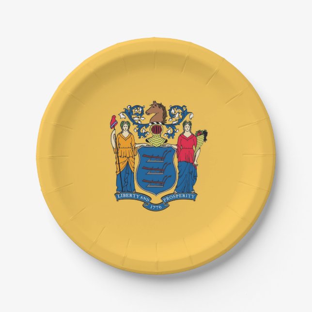 Patriotische Papiertafel mit der Flagge New Jersey Pappteller (Vorderseite)