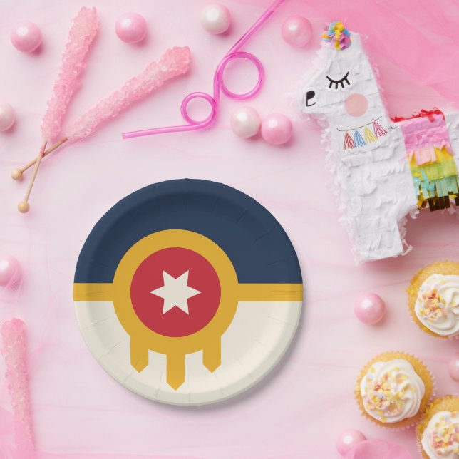 Patriotische Papiertafel mit der Flagge von Tulsa  Pappteller (Party)