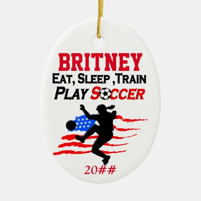 PATRIOTISCHE PERSONALISIERTE UND DATEILE SOCCER OR KERAMIKORNAMENT (Vorne)