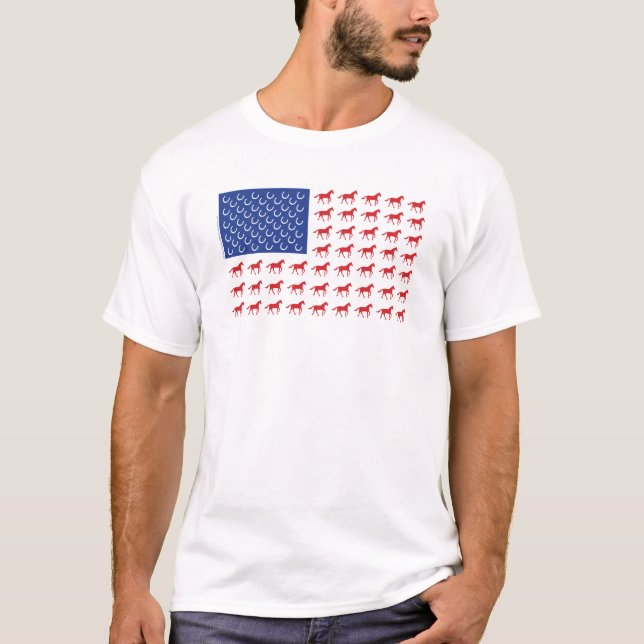 Patriotische Pferde Amerikanische Flagge T-Shirt (Vorderseite)