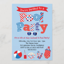 Patriotische Pool-Party Einladung - rotes weißes