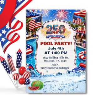 Patriotische Poolparty zum 250. Geburtstag Amerika Einladung