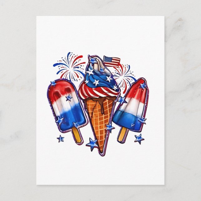 Patriotische Popsicles Ice Cream 4. Juli Einladungspostkarte (Vorderseite)
