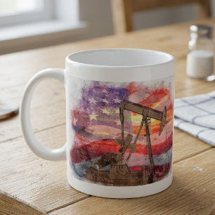Patriotische Pumpjack-Zeichnung in Pastell bei Son Kaffeetasse