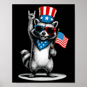Patriotische Raccoon Männer Frauen Kinder am 4. Poster