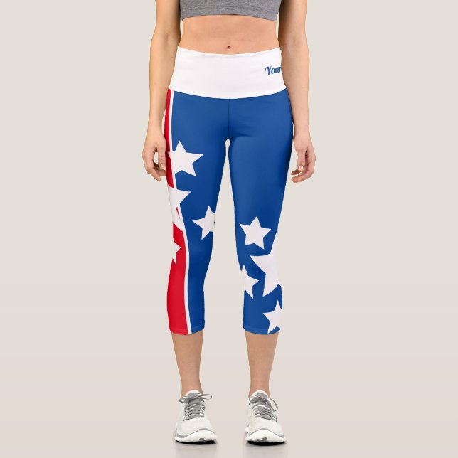Patriotische Red Blue Name Zitat Capri Leggings (Vorderseite)
