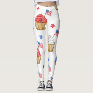Patriotische Red White Blue Cupcake Flag Star Work Leggings