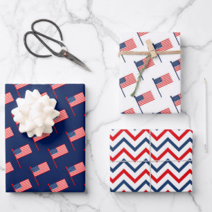 Patriotische Red, White & Blue USA Flaggenmuster Geschenkpapier Set