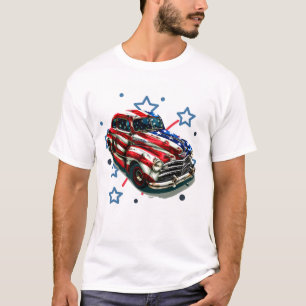 Patriotische Retro-Automobil-Kunst T-Shirt