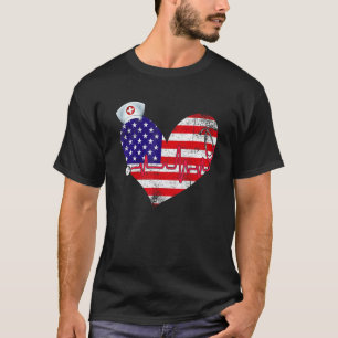 Patriotische Rn Lpn Cna Herz Amerikanische Flagge T-Shirt
