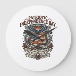 Patriotische Rostflagge Überlebender Zombie-Apokal Große Wanduhr