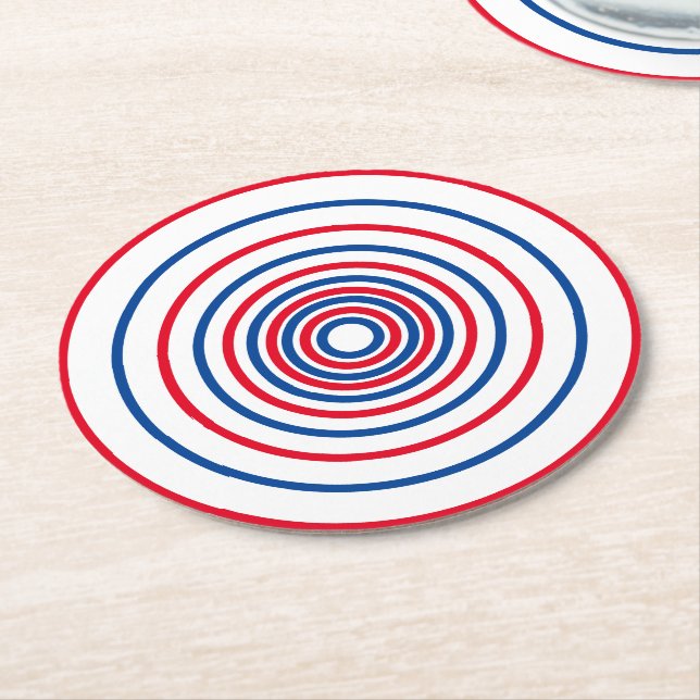 Patriotische Rot-Blau-Kreise Streifen Urlaub Runder Pappuntersetzer (Angewinkelt)
