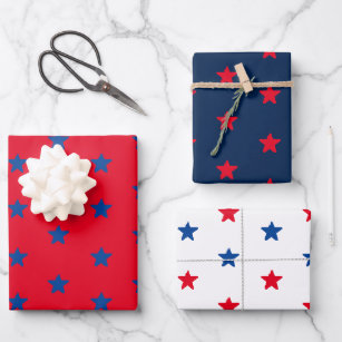Patriotische Rot-Blau-Sterne-Amerikanisches Muster Geschenkpapier Set