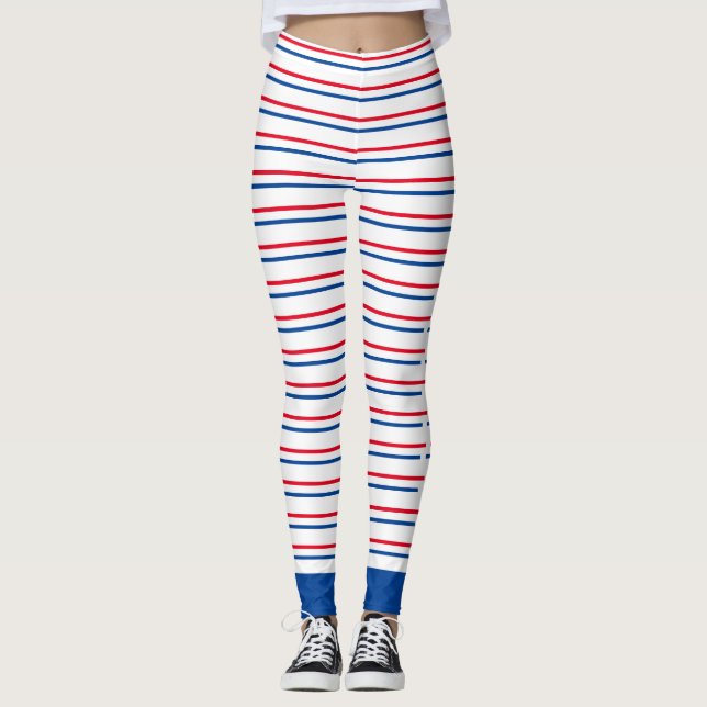 Patriotische Rot-Blau-Streifen Leggings (Vorderseite)