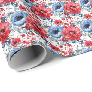 Patriotische Rot-Weiß-Blau-Blumen Geschenkpapier