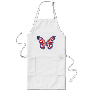Patriotische Rot-Weiß-Blau-Schmetterling-Schürze Lange Schürze