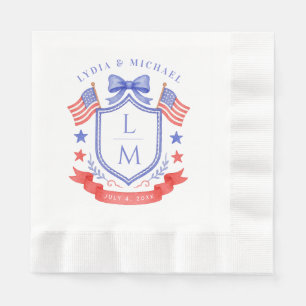 Patriotische Rot-Weiß- und Ich-Tu-Monogramm-Hochze Serviette