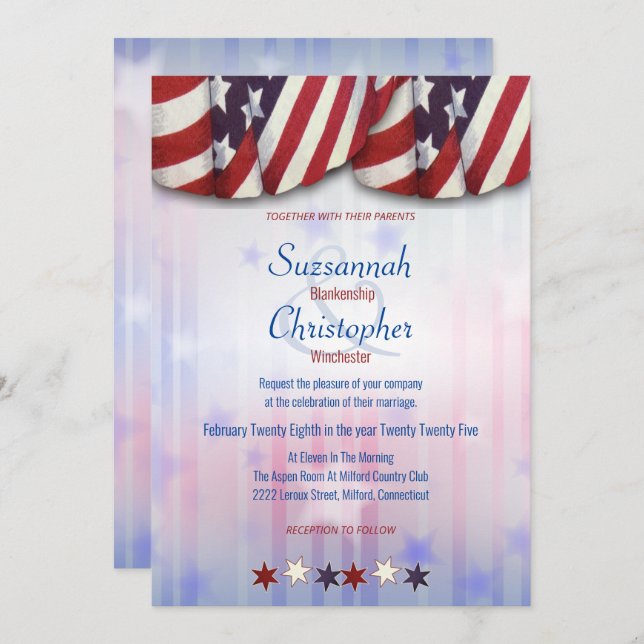 Patriotische rote blaue Jagdsteine Hintergrund Einladung (Vorne/Hinten)