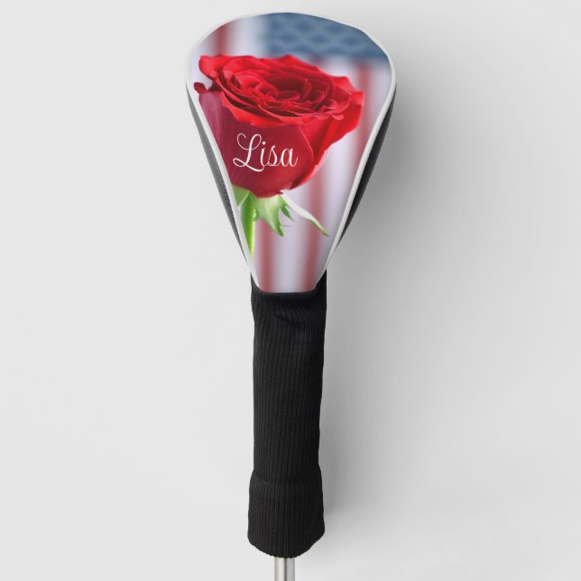 Patriotische Rote Rose Golf Head Cover Golf Headcover (Vorderseite)