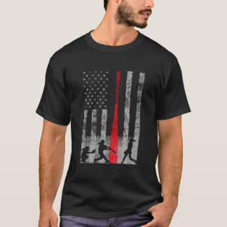 Patriotische rote Softballflagge mit Schläger T-Shirt