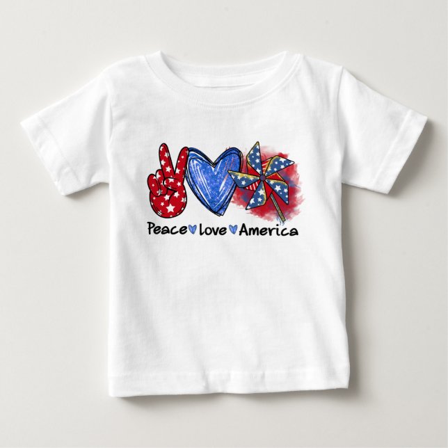 PATRIOTISCHE ROTE WEISSE BLAUE FRIEDENSLIEBE AMERI BABY T-SHIRT (Vorderseite)