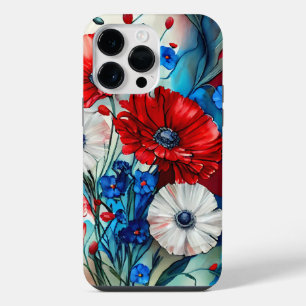 PATRIOTISCHE ROTE WEISSE BLAUE MOHNBLUMEN iPhone 14 PRO MAX HÜLLE
