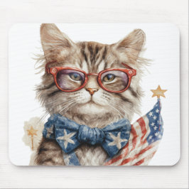PATRIOTISCHE ROTE WEISSE BLAUE WASSERFARBE KITTY C MOUSEPAD