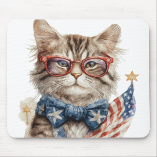 PATRIOTISCHE ROTE WEISSE BLAUE WASSERFARBE KITTY C MOUSEPAD