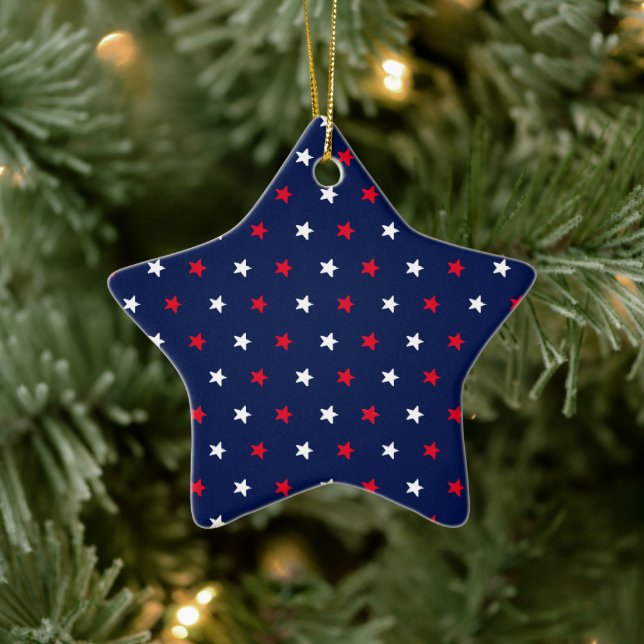 Patriotische rote weiße Marinesterne Weihnachten Keramik Ornament (Baum)