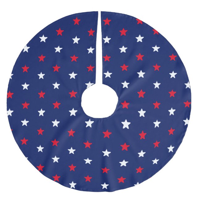 Patriotische rote weiße Marinesterne Weihnachten Polyester Weihnachtsbaumdecke (Vorderseite)