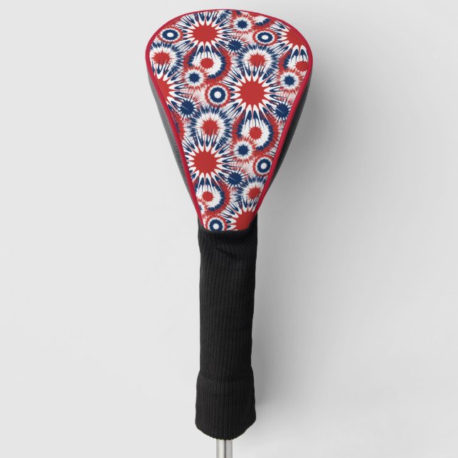 Patriotische rote weiße und blaue Feuerwerkskörper Golf Headcover (Vorderseite)