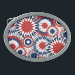 Patriotische rote weiße und blaue Feuerwerkskörper Ovale Gürtelschnalle<br><div class="desc">Machen Sie mit diesem Made in the USA belt Schnalle eine kühne patriotische Aussage, mit einem explosiven rot, weiß und blau-bersten Muster, das von den Feuerwerken des Amerikanischen Unabhängigkeitstags inspiriert wird. Das dynamische Design erfasst die Energie und Spannung amerikanischer Feiern und ist damit das perfekte Zubehör für patriotische Feiertage, Country-Konzerte,...</div>