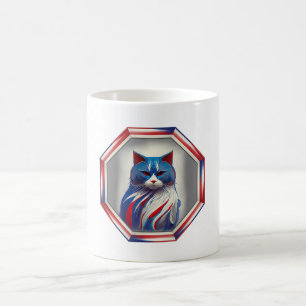 Patriotische rote weiße und blaue Katze im Rahmen Kaffeetasse