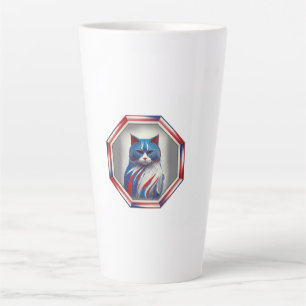 Patriotische rote weiße und blaue Katze im Rahmen Milchtasse