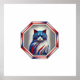 Patriotische rote weiße und blaue Katze im Rahmen Poster