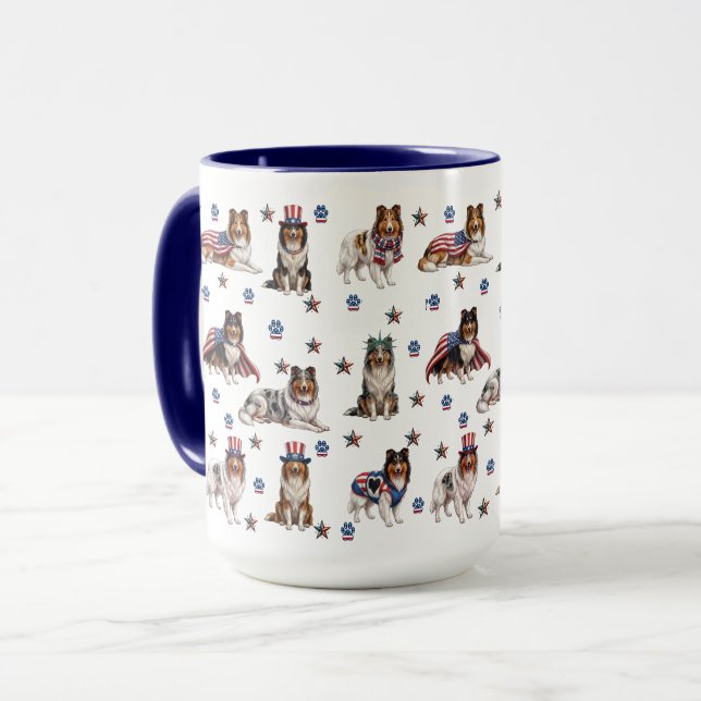 Patriotische Rough Collies Tasse (Vorderseite Links)