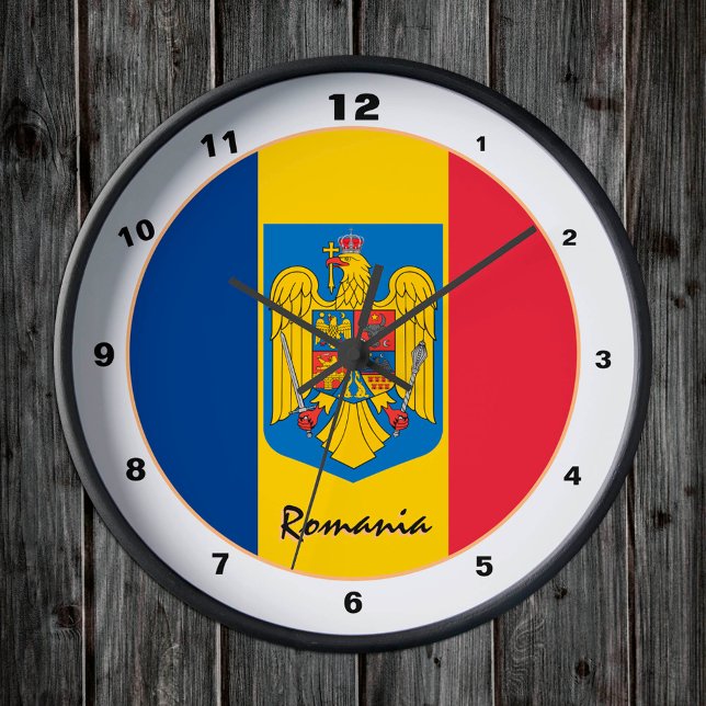 Patriotische rumänische Flagge & Rumänien Zuhause  Runde Wanduhr (Von Creator hochgeladen)