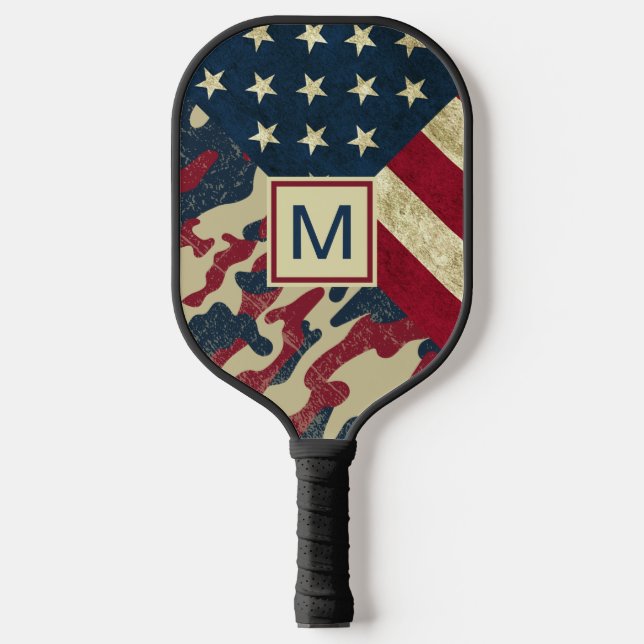 Patriotische Rustikale Camouflage der amerikanisch Pickleball Schläger (Vorderseite)
