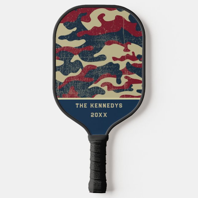 Patriotische Rustikale Camouflage Pickleball Schläger (Rückseite)