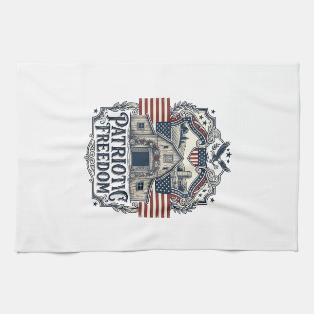 Patriotische rustikale Scheunenhochzeit  Geschirrtuch (Horizontal)