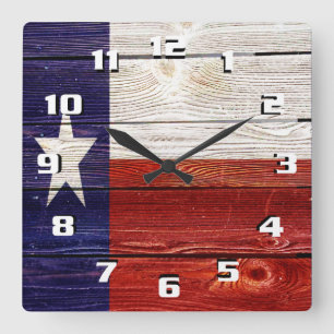 Patriotische Rustikale Texas Flag auf Holzstruktur Quadratische Wanduhr