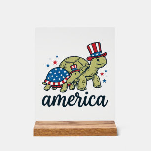 Patriotische Schildkröte Amerika Vintage Gravur De Acrylschild