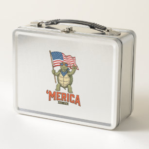 Patriotische Schildkröte 'Merica Vintage Vektor Metall Brotdose