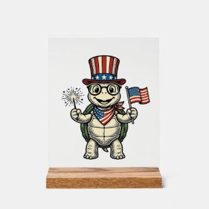 Patriotische Schildkröte Vintage-Gravur-Grafik für Acrylschild