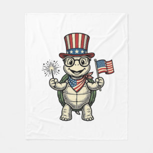 Patriotische Schildkröte Vintage-Gravur-Grafik für Fleecedecke