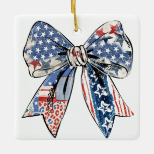 Patriotische Schleife mit Landhaus-Druck – USA-Fla Keramikornament