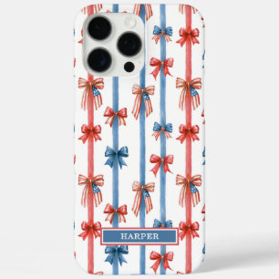 Patriotische Schleifen und Streifen mit Monogramm iPhone 16 Pro Max Hülle