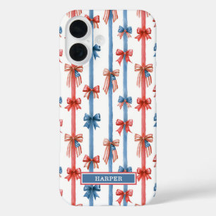 Patriotische Schleifen und Streifen mit Monogramm iPhone 16 Hülle